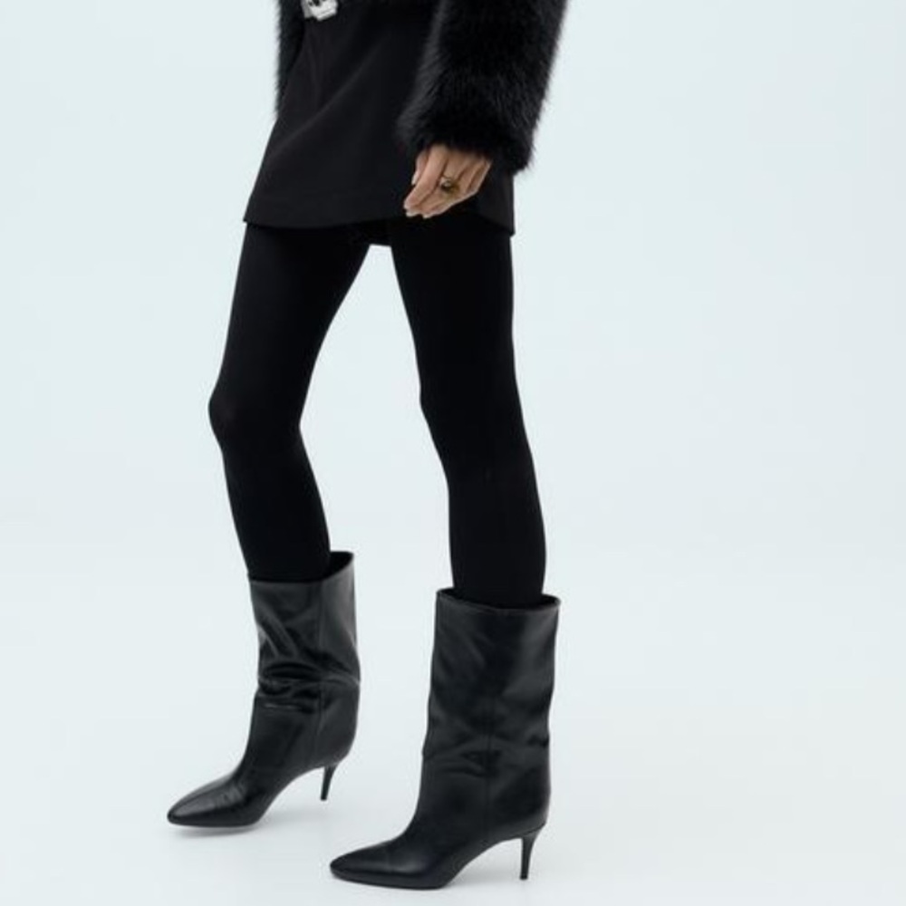 Zara NWT black ruched heeled boots 2103/510